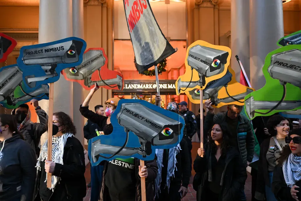 No Tech For Apartheid protest signage