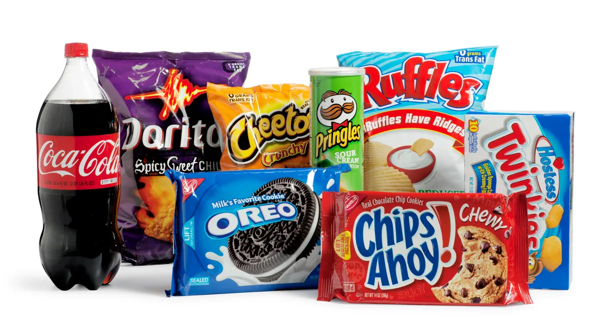 Ultra-processed food on a grocery shelf