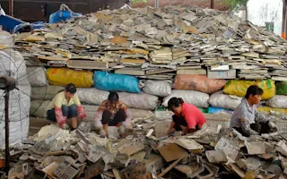 Plastic waste piled at an export-destination site