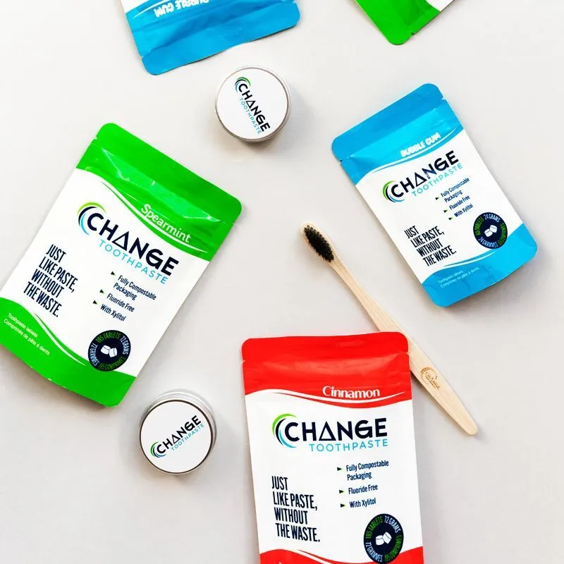 Change Toothpaste biodegradable tablet packaging